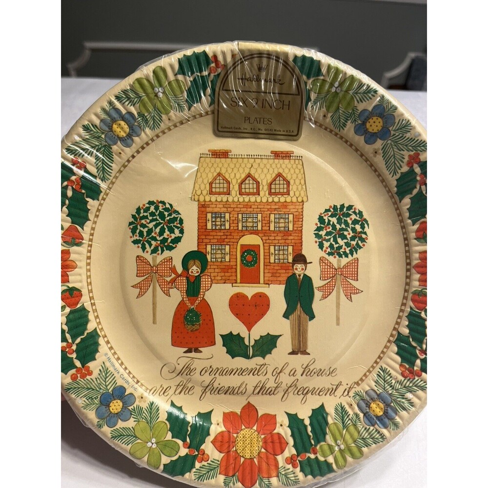 Lot of 3 NOS Vintage Hallmark Christmas Themed Paper Plates SEALED